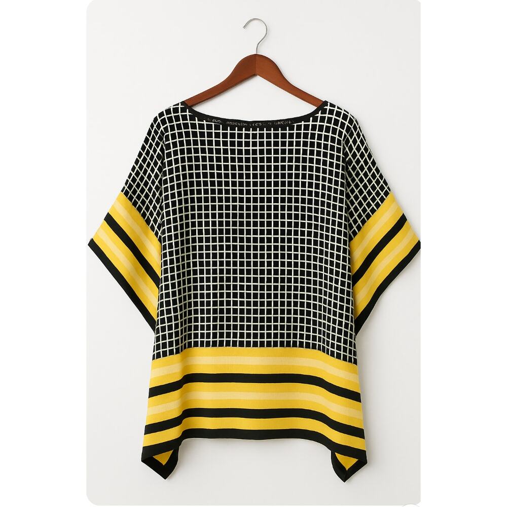 Michael KORS Flowy Geometric Design Black, White & Yellow Tunic - Size S/M 💛🖤 - Picture 2 of 8